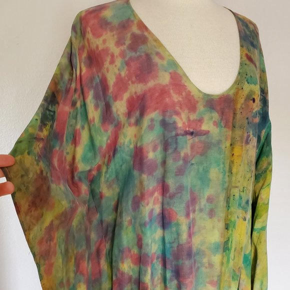 NEW Silk Caftan Kaftan african batik tunic resort S M L XL green red yellow blue - Picture 3 of 5